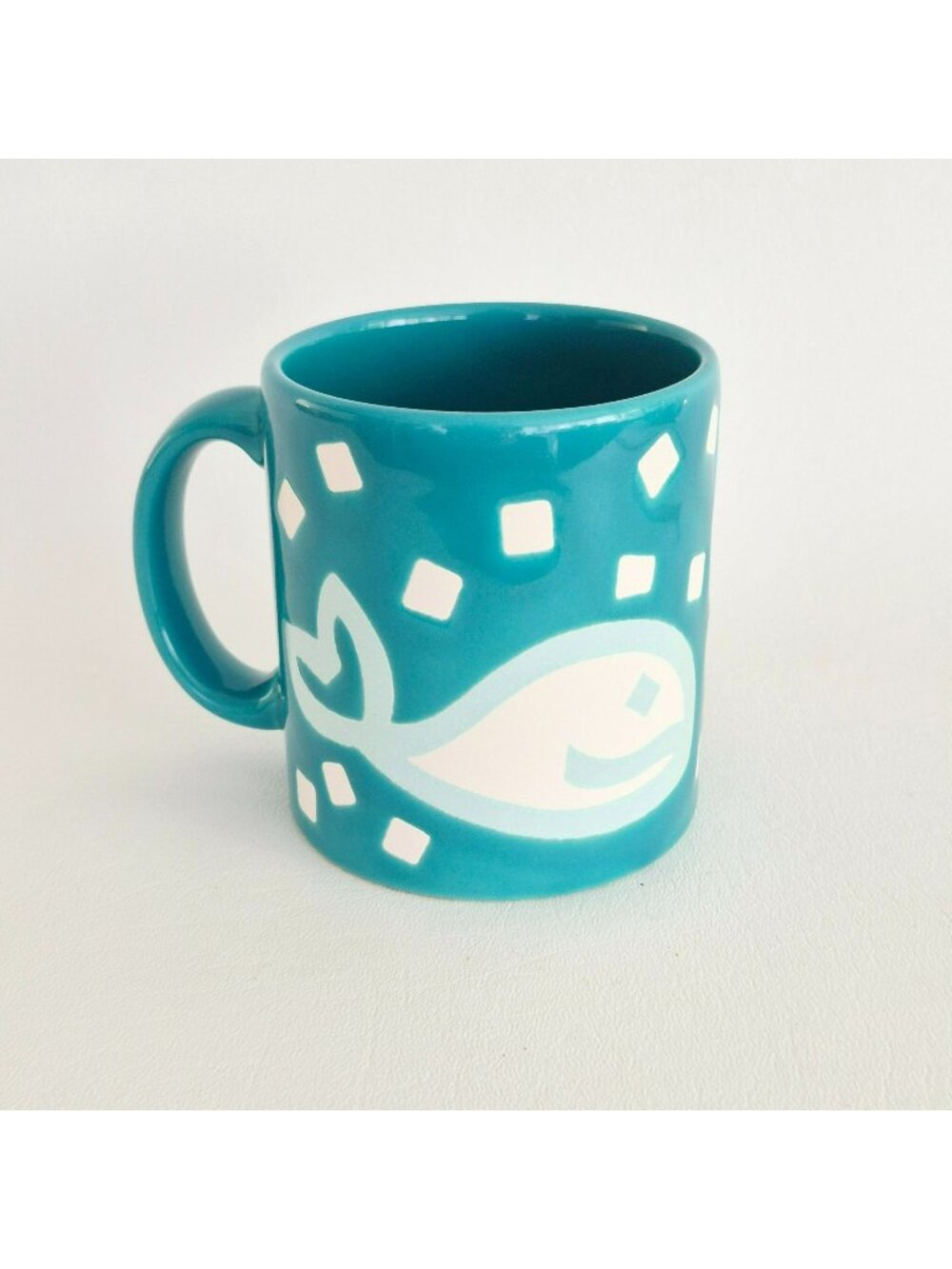 Rare Vintage Waechtersbach Whale Coffee Mug, Turquoise Blue & White Earthenware